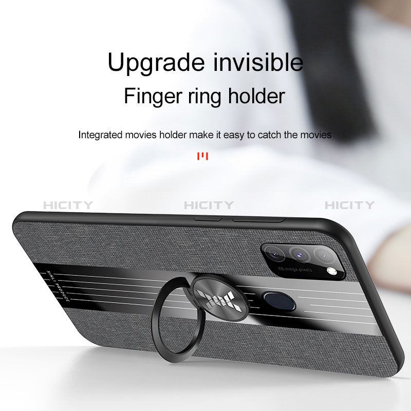 Silikon Hülle Handyhülle Ultra Dünn Schutzhülle Tasche Flexible mit Magnetisch Fingerring Ständer X01L für Samsung Galaxy M21 groß