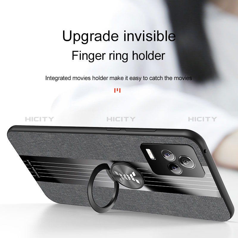 Silikon Hülle Handyhülle Ultra Dünn Schutzhülle Tasche Flexible mit Magnetisch Fingerring Ständer X01L für Vivo iQOO 7 5G