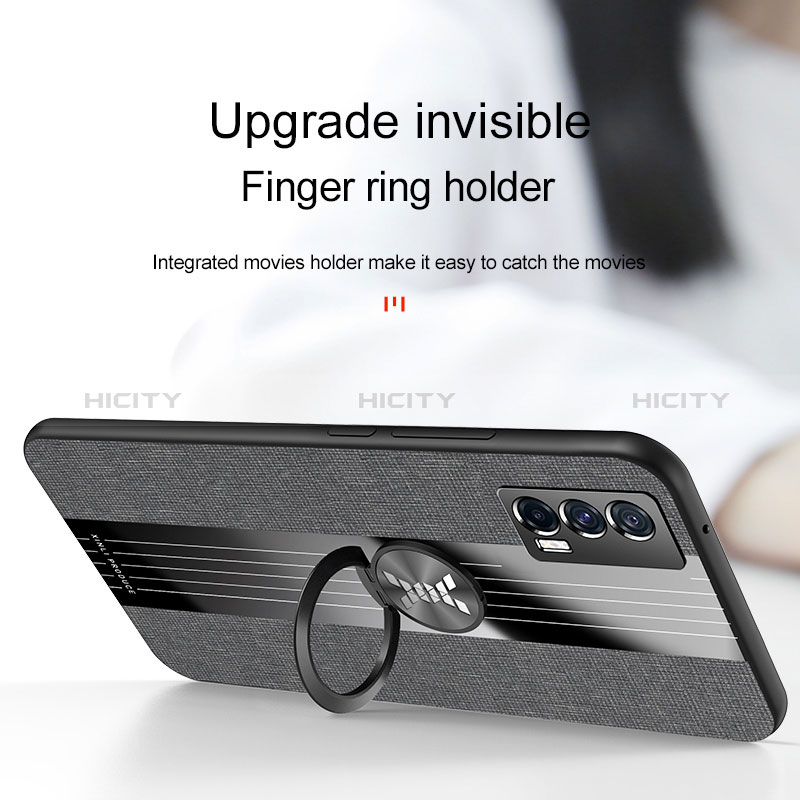 Silikon Hülle Handyhülle Ultra Dünn Schutzhülle Tasche Flexible mit Magnetisch Fingerring Ständer X01L für Vivo iQOO 7 India 5G groß