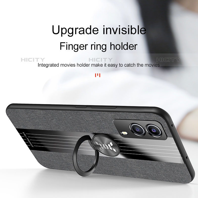 Silikon Hülle Handyhülle Ultra Dünn Schutzhülle Tasche Flexible mit Magnetisch Fingerring Ständer X01L für Vivo iQOO Z5x 5G groß