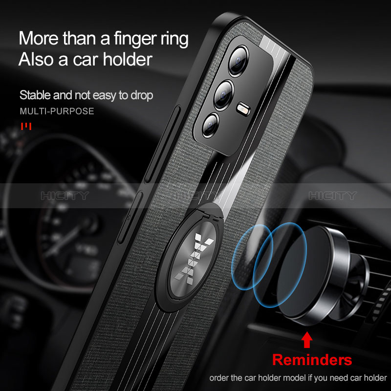 Silikon Hülle Handyhülle Ultra Dünn Schutzhülle Tasche Flexible mit Magnetisch Fingerring Ständer X01L für Vivo V23 Pro 5G groß
