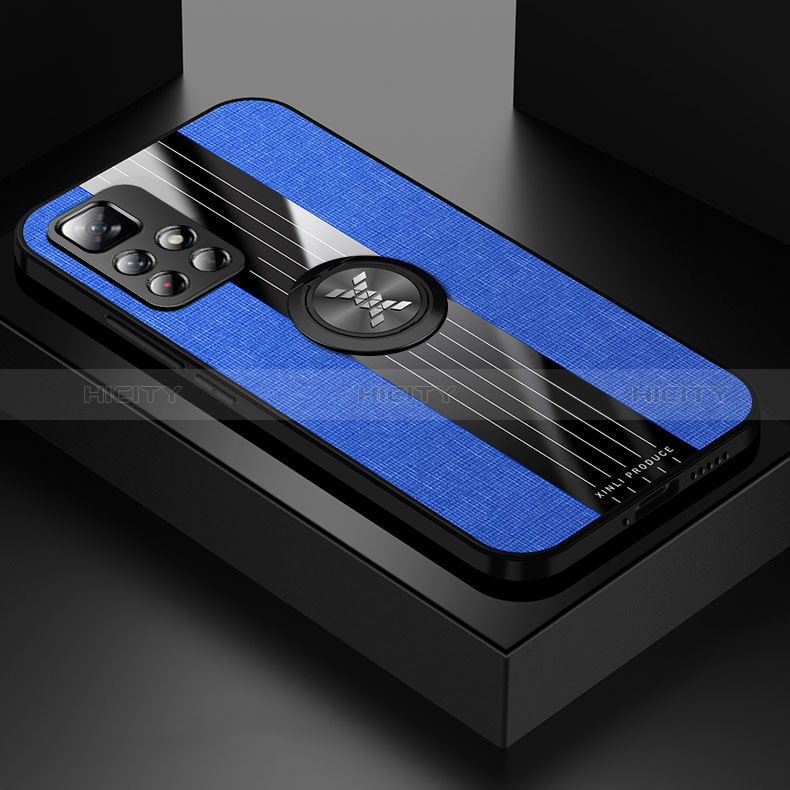Silikon Hülle Handyhülle Ultra Dünn Schutzhülle Tasche Flexible mit Magnetisch Fingerring Ständer X01L für Xiaomi Poco M4 Pro 5G Blau
