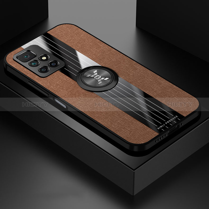 Silikon Hülle Handyhülle Ultra Dünn Schutzhülle Tasche Flexible mit Magnetisch Fingerring Ständer X01L für Xiaomi Redmi 10 4G Braun