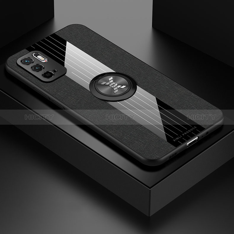 Silikon Hülle Handyhülle Ultra Dünn Schutzhülle Tasche Flexible mit Magnetisch Fingerring Ständer X01L für Xiaomi Redmi Note 10 5G Schwarz