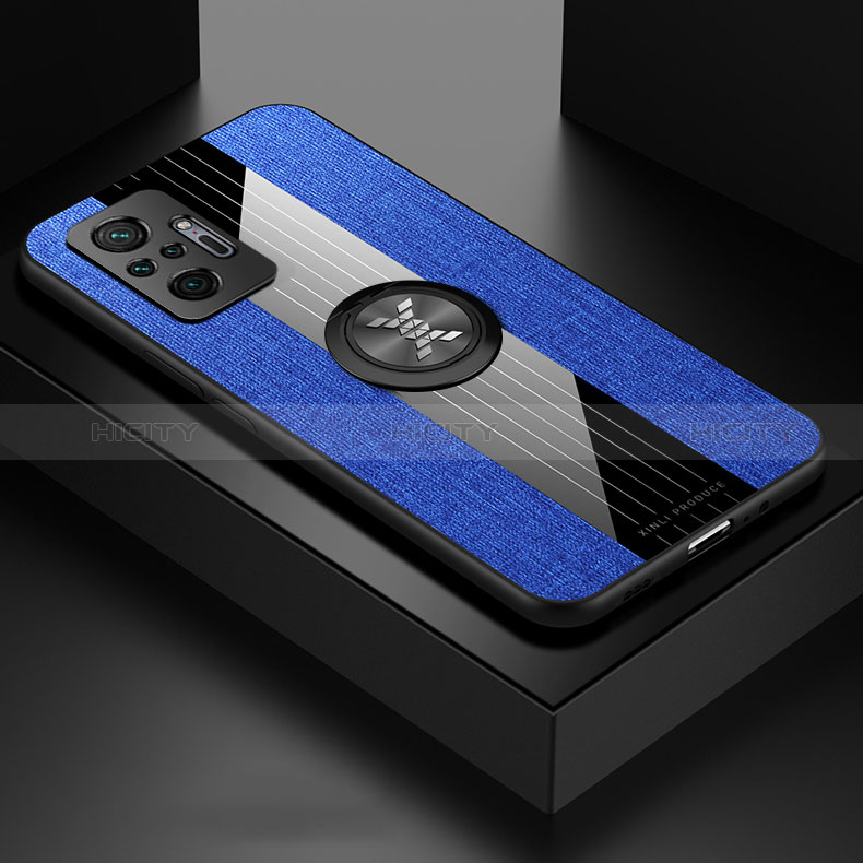 Silikon Hülle Handyhülle Ultra Dünn Schutzhülle Tasche Flexible mit Magnetisch Fingerring Ständer X01L für Xiaomi Redmi Note 10 Pro Max Blau