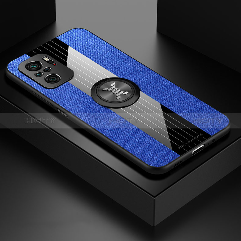 Silikon Hülle Handyhülle Ultra Dünn Schutzhülle Tasche Flexible mit Magnetisch Fingerring Ständer X01L für Xiaomi Redmi Note 10S 4G Blau