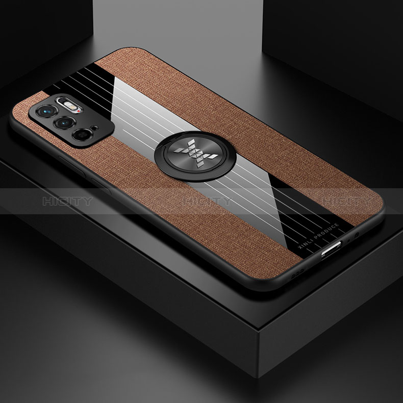 Silikon Hülle Handyhülle Ultra Dünn Schutzhülle Tasche Flexible mit Magnetisch Fingerring Ständer X01L für Xiaomi Redmi Note 10T 5G Braun Plus
