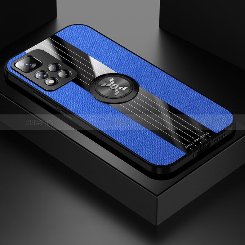 Silikon Hülle Handyhülle Ultra Dünn Schutzhülle Tasche Flexible mit Magnetisch Fingerring Ständer X01L für Xiaomi Redmi Note 11 Pro+ Plus 5G Blau