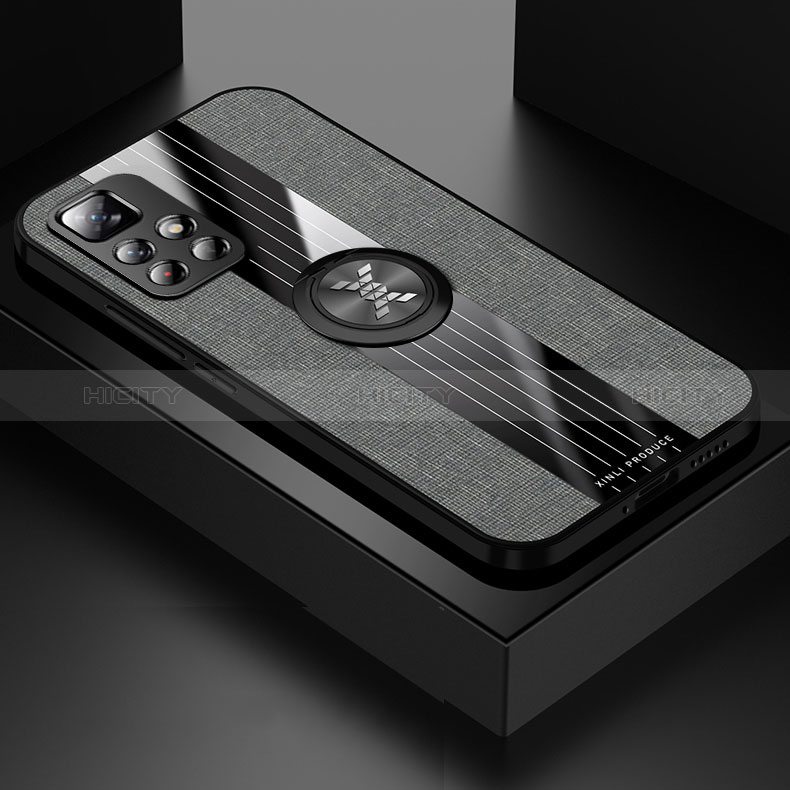 Silikon Hülle Handyhülle Ultra Dünn Schutzhülle Tasche Flexible mit Magnetisch Fingerring Ständer X01L für Xiaomi Redmi Note 11T 5G Grau