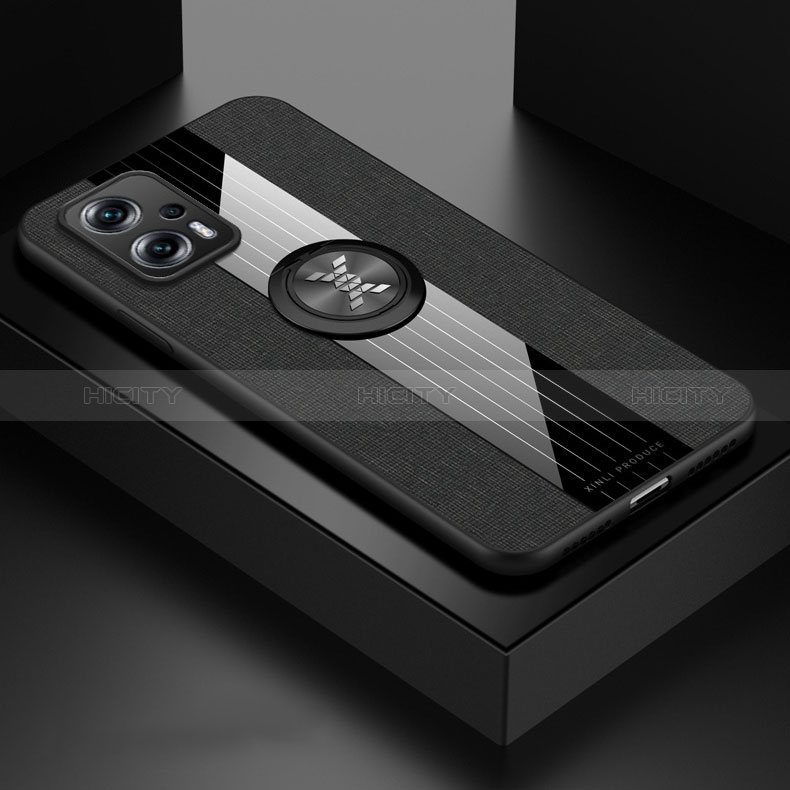 Silikon Hülle Handyhülle Ultra Dünn Schutzhülle Tasche Flexible mit Magnetisch Fingerring Ständer X01L für Xiaomi Redmi Note 11T Pro 5G Schwarz