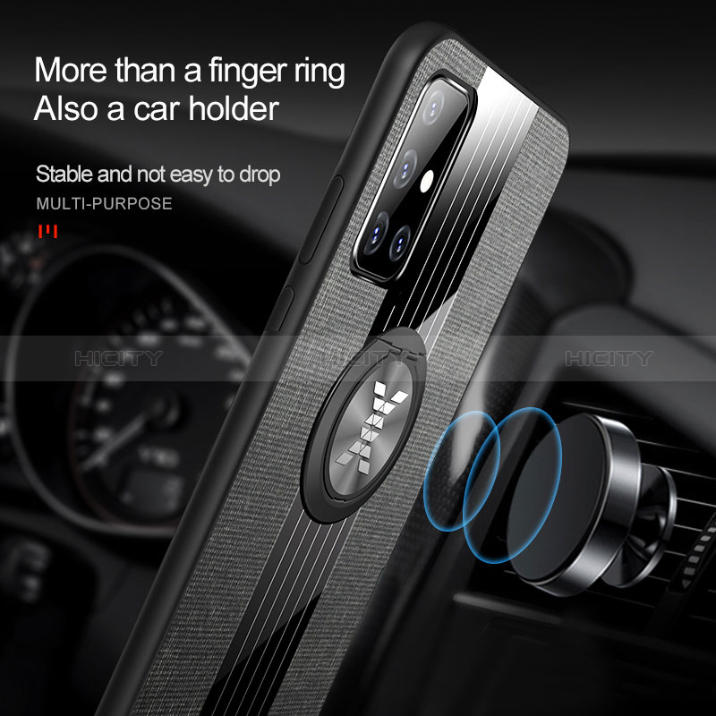 Silikon Hülle Handyhülle Ultra Dünn Schutzhülle Tasche Flexible mit Magnetisch Fingerring Ständer X02L für Samsung Galaxy A51 5G groß