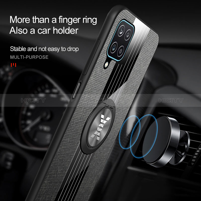 Silikon Hülle Handyhülle Ultra Dünn Schutzhülle Tasche Flexible mit Magnetisch Fingerring Ständer X02L für Samsung Galaxy F12