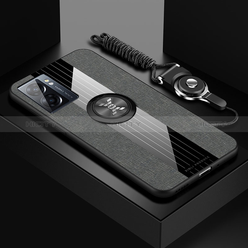 Silikon Hülle Handyhülle Ultra Dünn Schutzhülle Tasche Flexible mit Magnetisch Fingerring Ständer X03L für Oppo A57 5G Grau