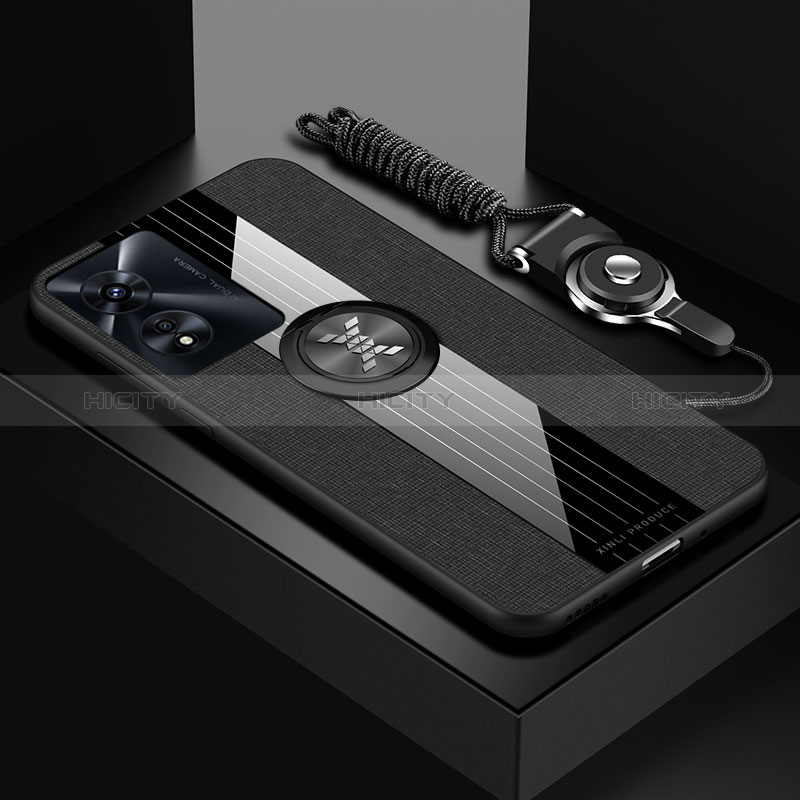 Silikon Hülle Handyhülle Ultra Dünn Schutzhülle Tasche Flexible mit Magnetisch Fingerring Ständer X03L für Oppo A98 5G Schwarz