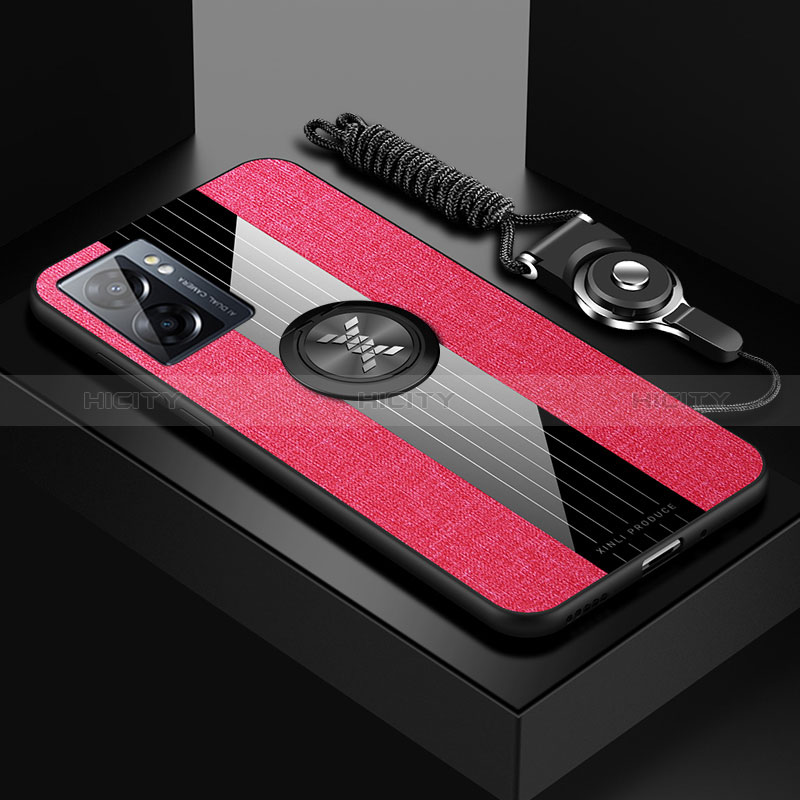 Silikon Hülle Handyhülle Ultra Dünn Schutzhülle Tasche Flexible mit Magnetisch Fingerring Ständer X03L für Oppo K10 5G India Rot Plus