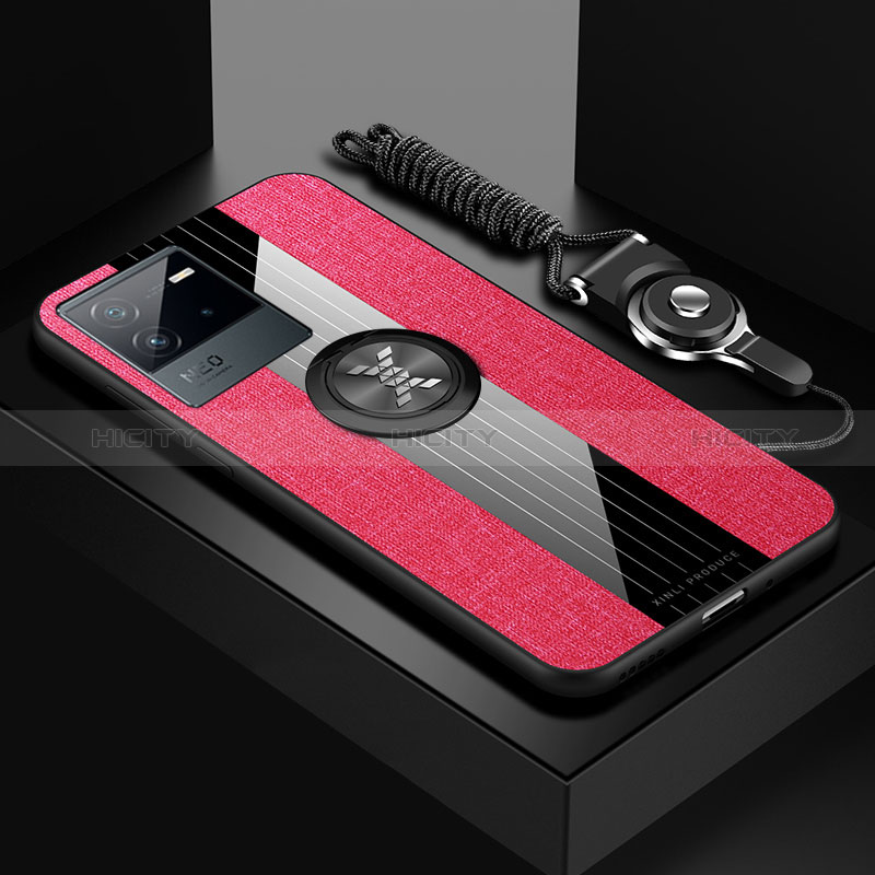 Silikon Hülle Handyhülle Ultra Dünn Schutzhülle Tasche Flexible mit Magnetisch Fingerring Ständer X03L für Vivo iQOO Neo6 5G Rot