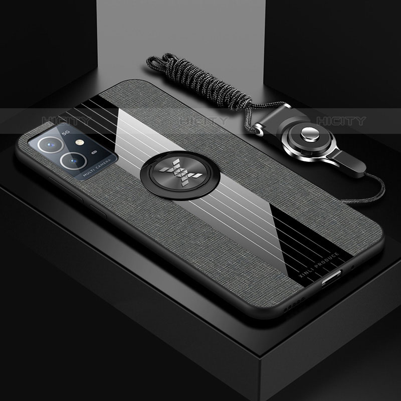 Silikon Hülle Handyhülle Ultra Dünn Schutzhülle Tasche Flexible mit Magnetisch Fingerring Ständer X03L für Vivo iQOO Z6 5G groß
