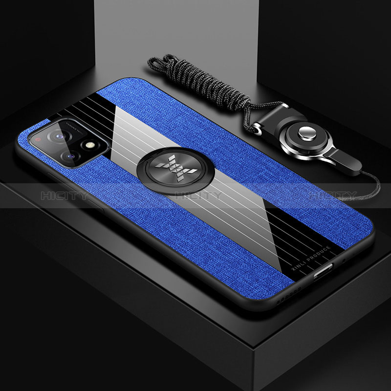 Silikon Hülle Handyhülle Ultra Dünn Schutzhülle Tasche Flexible mit Magnetisch Fingerring Ständer X03L für Vivo Y31s 5G Blau