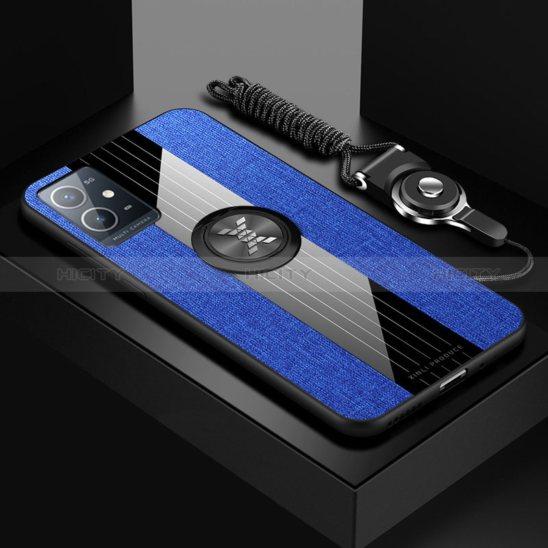 Silikon Hülle Handyhülle Ultra Dünn Schutzhülle Tasche Flexible mit Magnetisch Fingerring Ständer X03L für Vivo Y75 5G groß