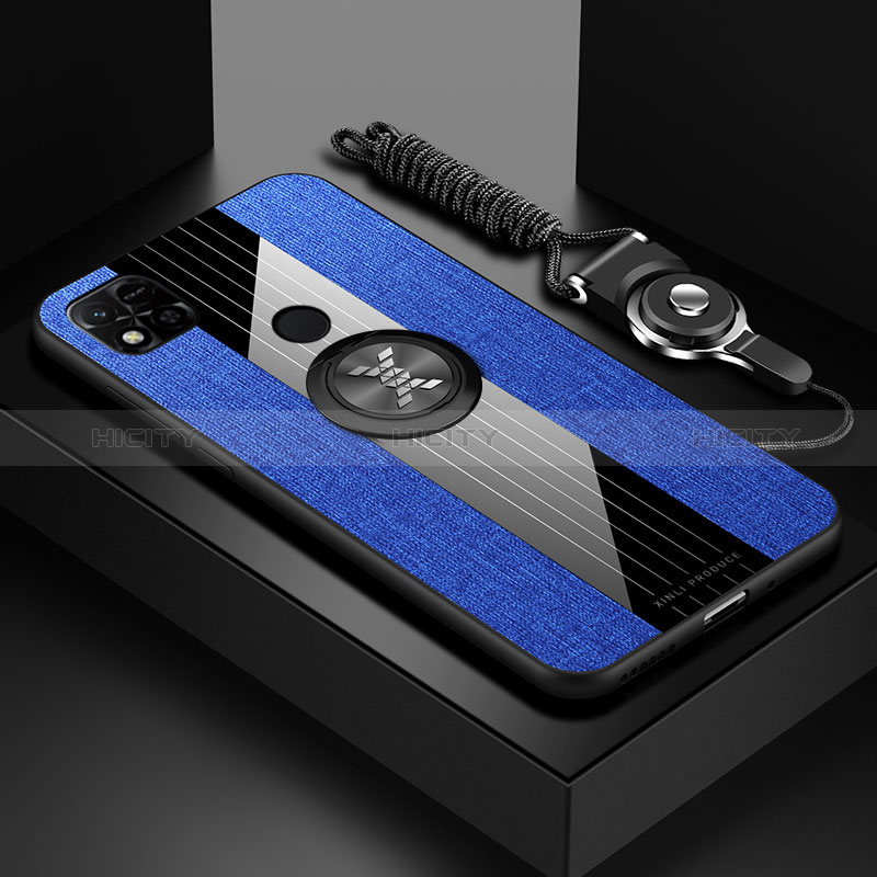 Silikon Hülle Handyhülle Ultra Dünn Schutzhülle Tasche Flexible mit Magnetisch Fingerring Ständer X03L für Xiaomi POCO C3 Blau
