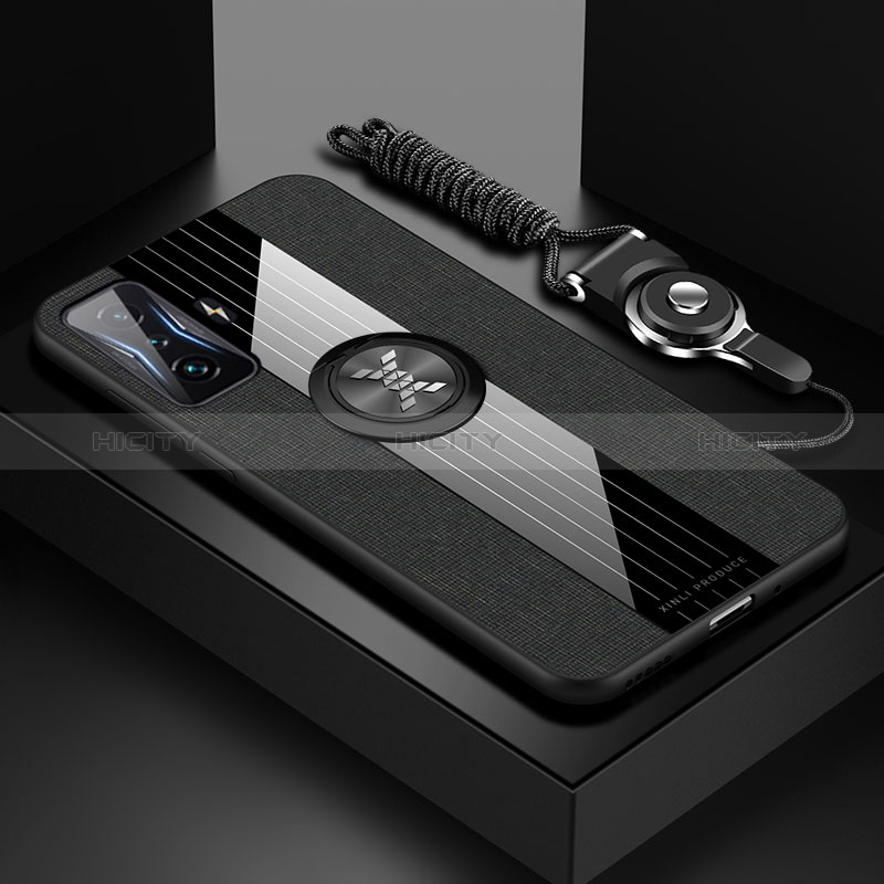 Silikon Hülle Handyhülle Ultra Dünn Schutzhülle Tasche Flexible mit Magnetisch Fingerring Ständer X03L für Xiaomi Poco F4 GT 5G Schwarz