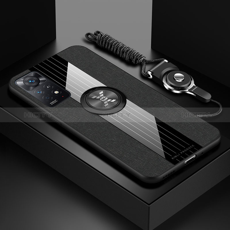 Silikon Hülle Handyhülle Ultra Dünn Schutzhülle Tasche Flexible mit Magnetisch Fingerring Ständer X03L für Xiaomi Poco X4 Pro 5G Schwarz