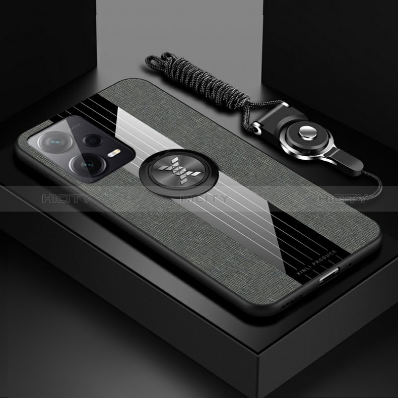 Silikon Hülle Handyhülle Ultra Dünn Schutzhülle Tasche Flexible mit Magnetisch Fingerring Ständer X03L für Xiaomi Poco X5 5G Grau