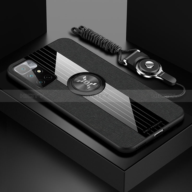 Silikon Hülle Handyhülle Ultra Dünn Schutzhülle Tasche Flexible mit Magnetisch Fingerring Ständer X03L für Xiaomi Redmi 10 4G Schwarz