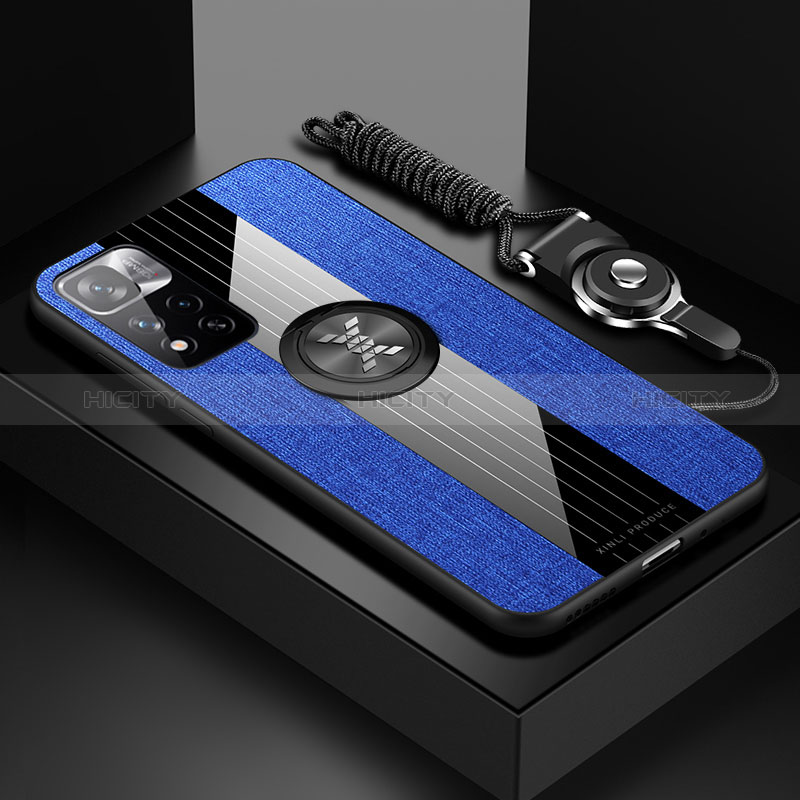 Silikon Hülle Handyhülle Ultra Dünn Schutzhülle Tasche Flexible mit Magnetisch Fingerring Ständer X03L für Xiaomi Redmi Note 11 Pro+ Plus 5G Blau
