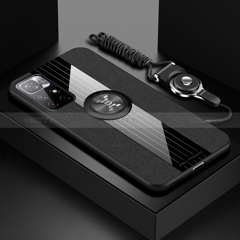 Silikon Hülle Handyhülle Ultra Dünn Schutzhülle Tasche Flexible mit Magnetisch Fingerring Ständer X03L für Xiaomi Redmi Note 11T 5G Schwarz