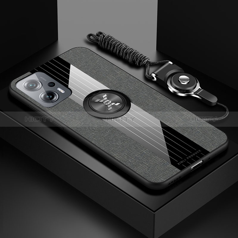 Silikon Hülle Handyhülle Ultra Dünn Schutzhülle Tasche Flexible mit Magnetisch Fingerring Ständer X03L für Xiaomi Redmi Note 11T Pro 5G Grau