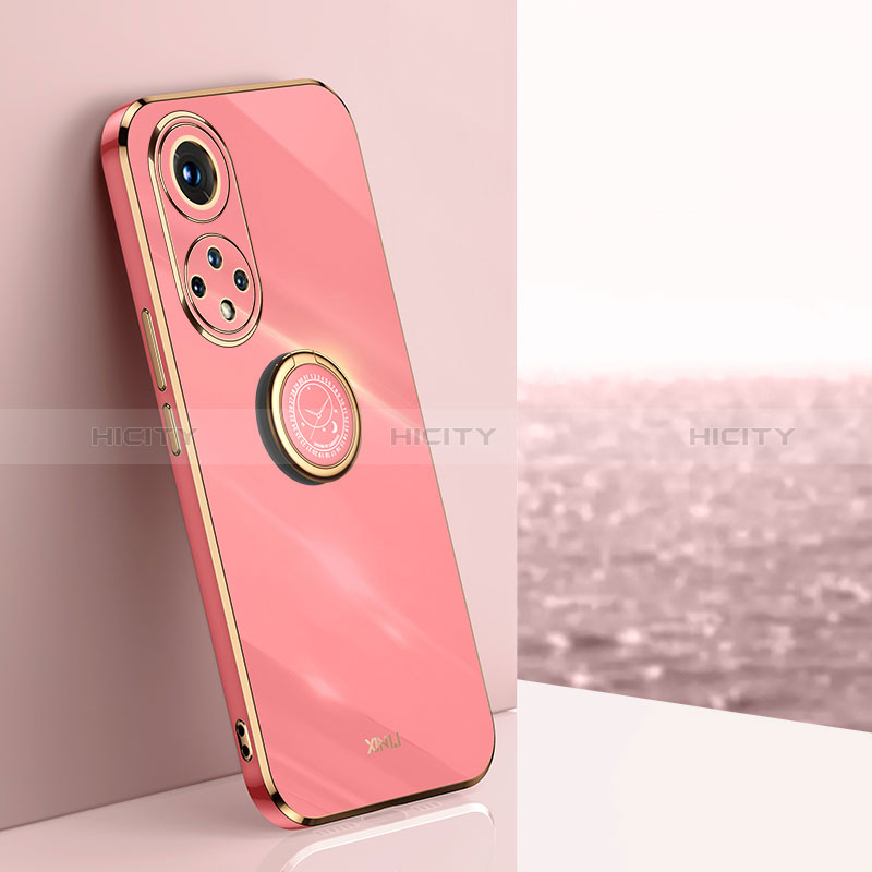 Silikon Hülle Handyhülle Ultra Dünn Schutzhülle Tasche Flexible mit Magnetisch Fingerring Ständer XL1 für Huawei Honor 50 Pro 5G Pink