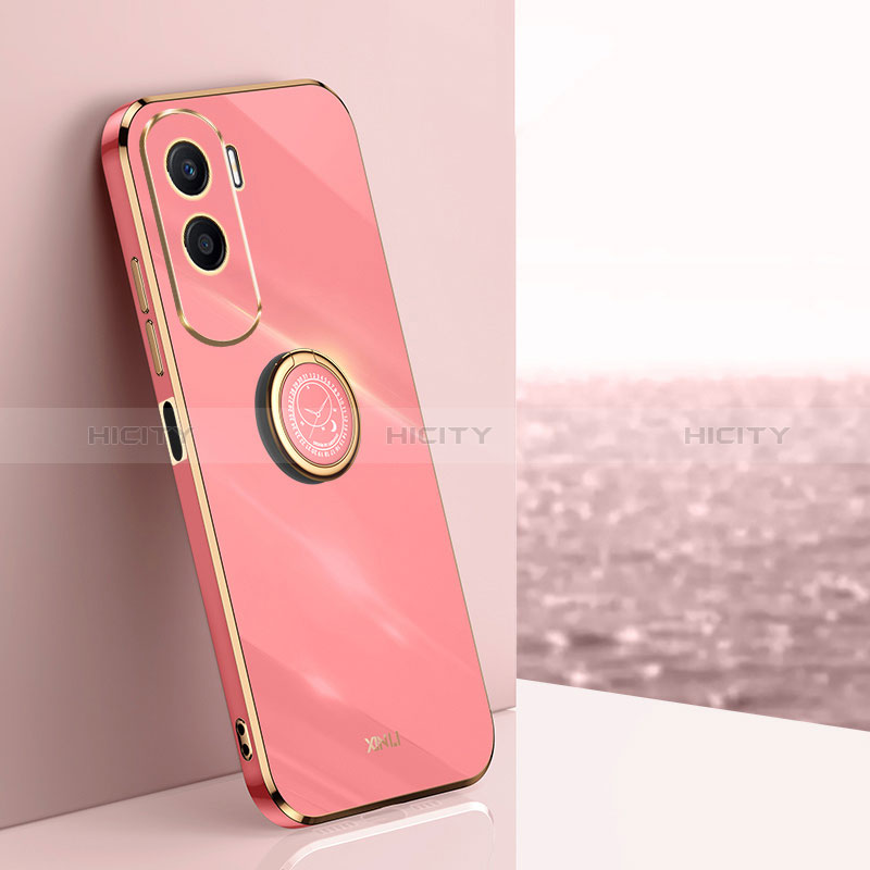 Silikon Hülle Handyhülle Ultra Dünn Schutzhülle Tasche Flexible mit Magnetisch Fingerring Ständer XL1 für Huawei Honor 90 Lite 5G Pink Plus