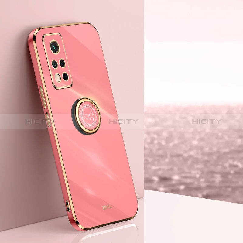 Silikon Hülle Handyhülle Ultra Dünn Schutzhülle Tasche Flexible mit Magnetisch Fingerring Ständer XL1 für Huawei Honor V40 5G Pink