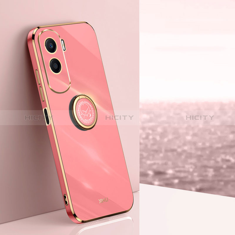 Silikon Hülle Handyhülle Ultra Dünn Schutzhülle Tasche Flexible mit Magnetisch Fingerring Ständer XL1 für Huawei Honor X50i 5G Pink