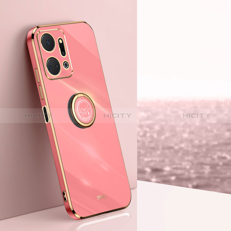 Silikon Hülle Handyhülle Ultra Dünn Schutzhülle Tasche Flexible mit Magnetisch Fingerring Ständer XL1 für Huawei Honor X7a Pink