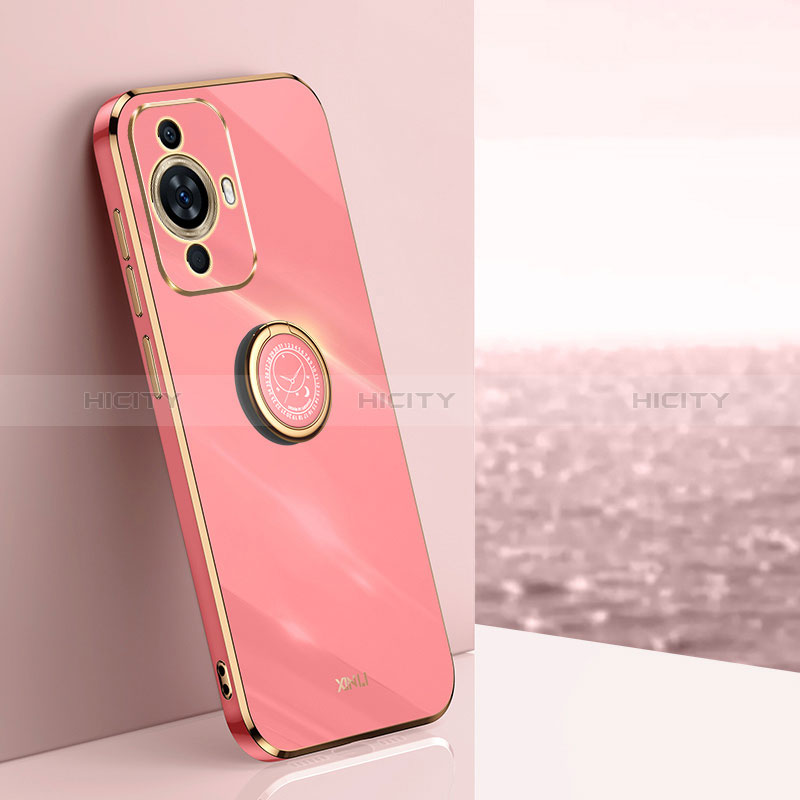 Silikon Hülle Handyhülle Ultra Dünn Schutzhülle Tasche Flexible mit Magnetisch Fingerring Ständer XL1 für Huawei Nova 11 Ultra Pink