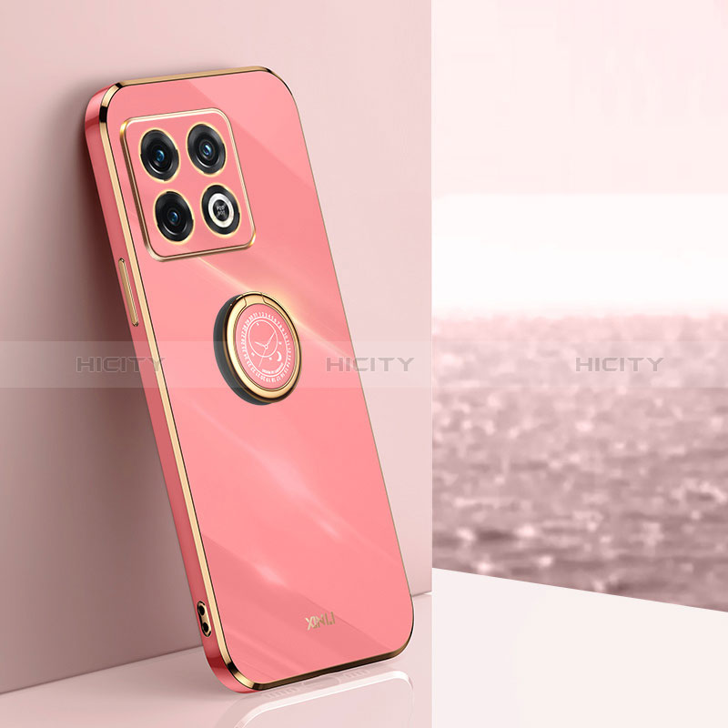 Silikon Hülle Handyhülle Ultra Dünn Schutzhülle Tasche Flexible mit Magnetisch Fingerring Ständer XL1 für OnePlus 10 Pro 5G Pink