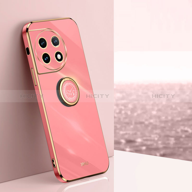 Silikon Hülle Handyhülle Ultra Dünn Schutzhülle Tasche Flexible mit Magnetisch Fingerring Ständer XL1 für OnePlus 11 5G Pink