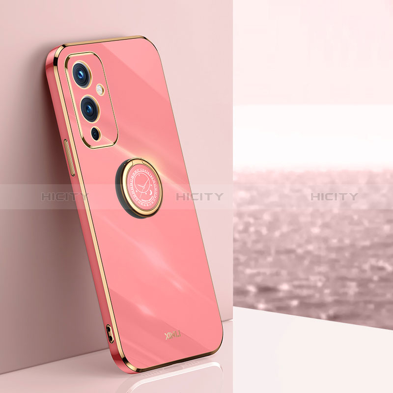 Silikon Hülle Handyhülle Ultra Dünn Schutzhülle Tasche Flexible mit Magnetisch Fingerring Ständer XL1 für OnePlus 9 5G Pink