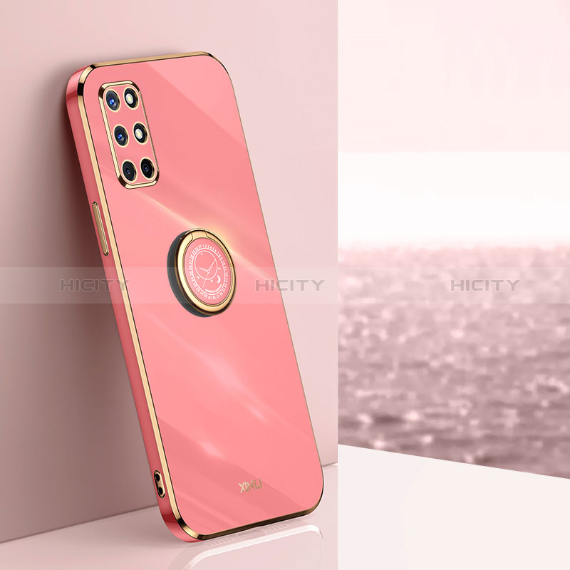 Silikon Hülle Handyhülle Ultra Dünn Schutzhülle Tasche Flexible mit Magnetisch Fingerring Ständer XL1 für OnePlus 9R 5G Pink