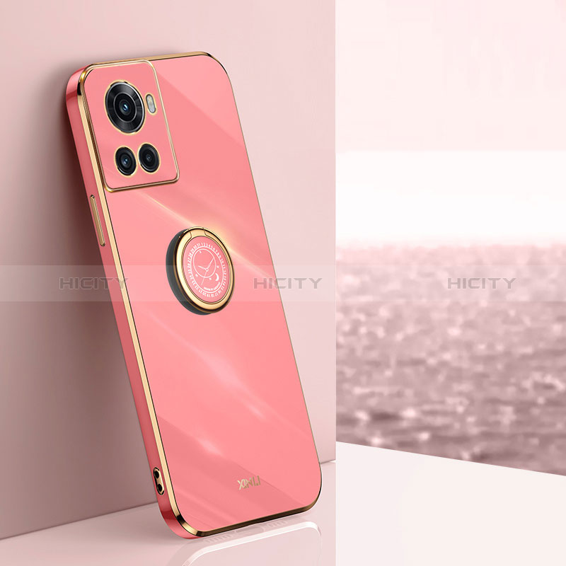 Silikon Hülle Handyhülle Ultra Dünn Schutzhülle Tasche Flexible mit Magnetisch Fingerring Ständer XL1 für OnePlus Ace 5G Pink