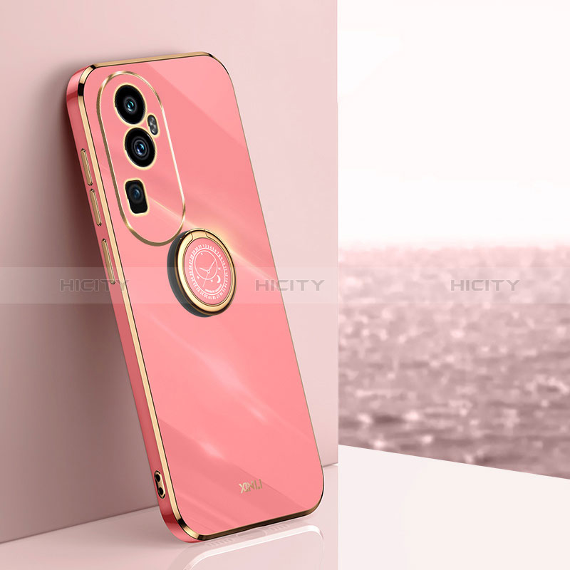 Silikon Hülle Handyhülle Ultra Dünn Schutzhülle Tasche Flexible mit Magnetisch Fingerring Ständer XL1 für Oppo Reno10 Pro+ Plus 5G Pink