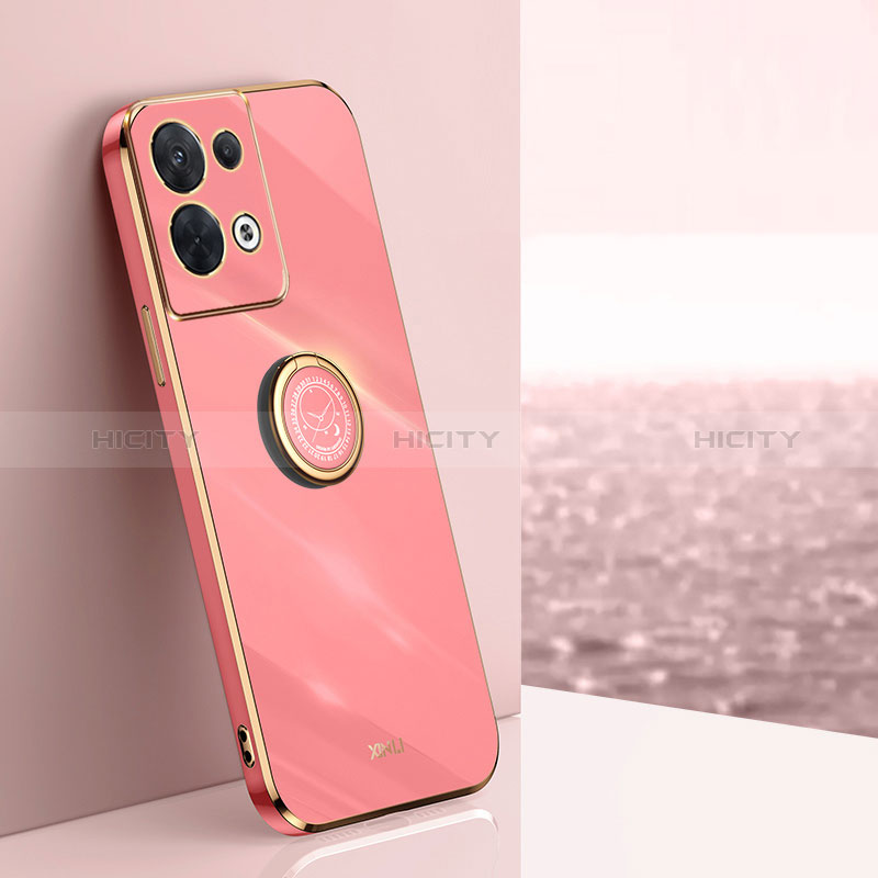 Silikon Hülle Handyhülle Ultra Dünn Schutzhülle Tasche Flexible mit Magnetisch Fingerring Ständer XL1 für Oppo Reno9 Pro+ Plus 5G Pink