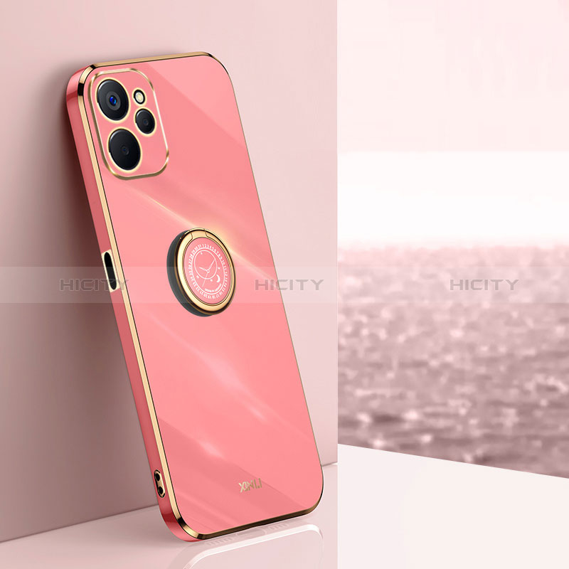 Silikon Hülle Handyhülle Ultra Dünn Schutzhülle Tasche Flexible mit Magnetisch Fingerring Ständer XL1 für Realme 10 5G Pink Plus