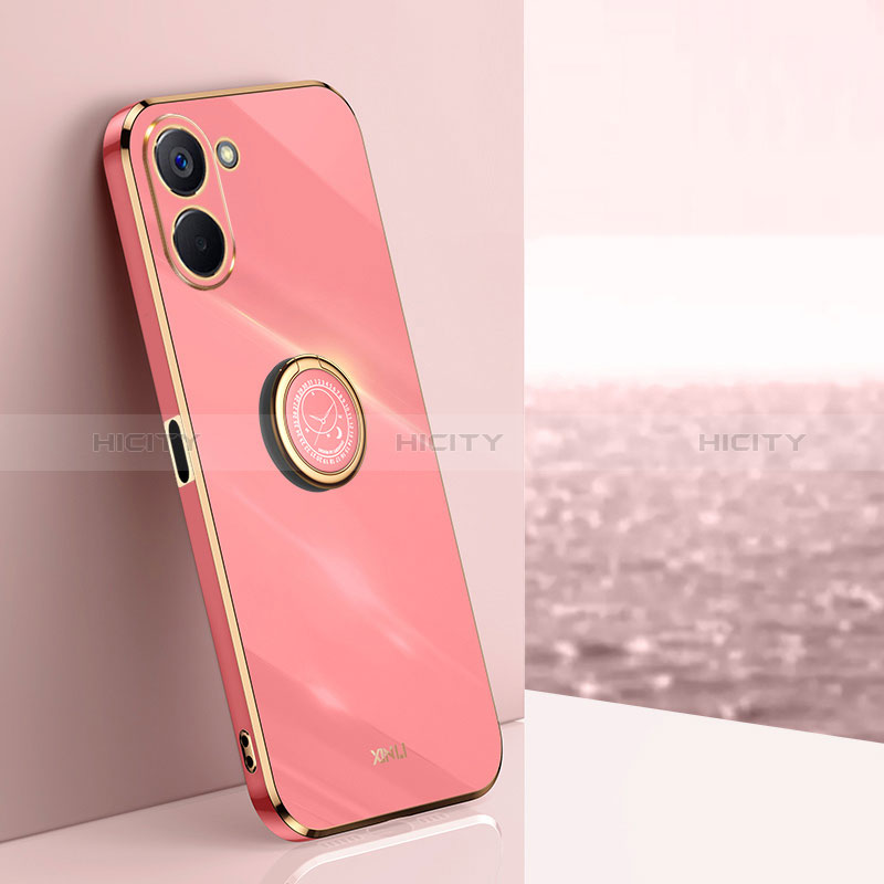 Silikon Hülle Handyhülle Ultra Dünn Schutzhülle Tasche Flexible mit Magnetisch Fingerring Ständer XL1 für Realme 10S 5G Pink