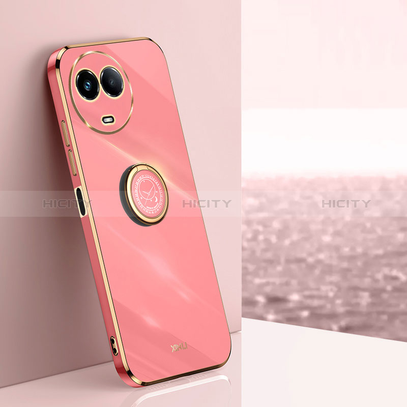 Silikon Hülle Handyhülle Ultra Dünn Schutzhülle Tasche Flexible mit Magnetisch Fingerring Ständer XL1 für Realme 11 5G Pink