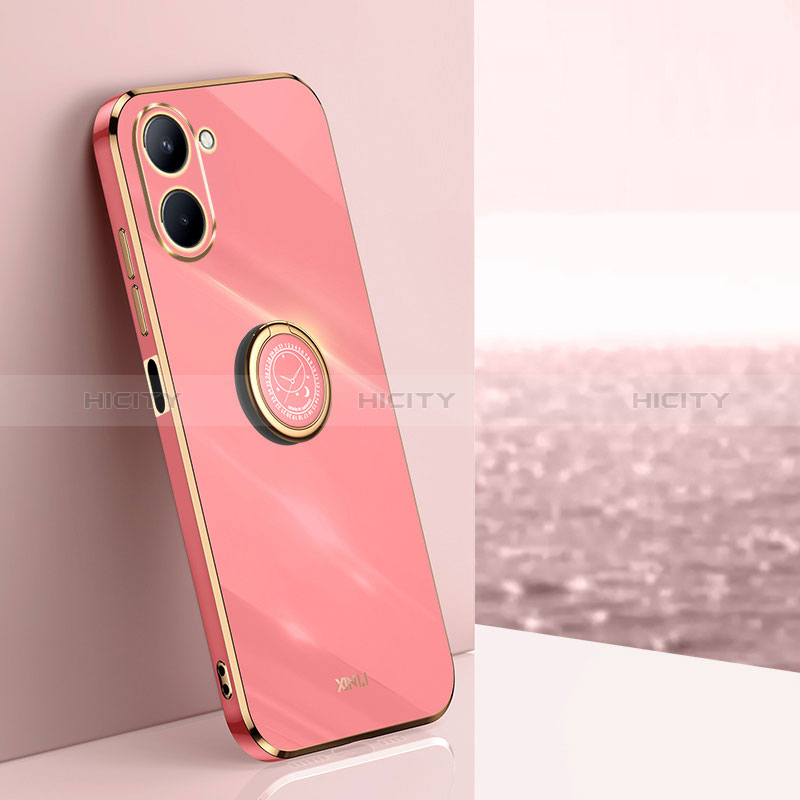 Silikon Hülle Handyhülle Ultra Dünn Schutzhülle Tasche Flexible mit Magnetisch Fingerring Ständer XL1 für Realme C33 Pink Plus