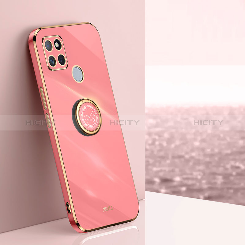 Silikon Hülle Handyhülle Ultra Dünn Schutzhülle Tasche Flexible mit Magnetisch Fingerring Ständer XL1 für Realme Q2i 5G Pink Plus