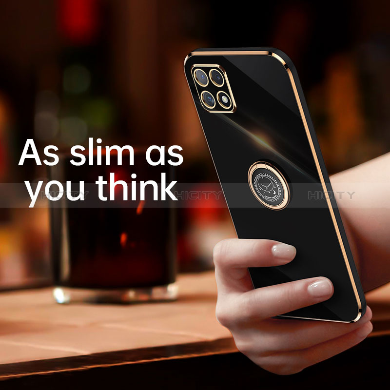 Silikon Hülle Handyhülle Ultra Dünn Schutzhülle Tasche Flexible mit Magnetisch Fingerring Ständer XL1 für Samsung Galaxy A22s 5G groß